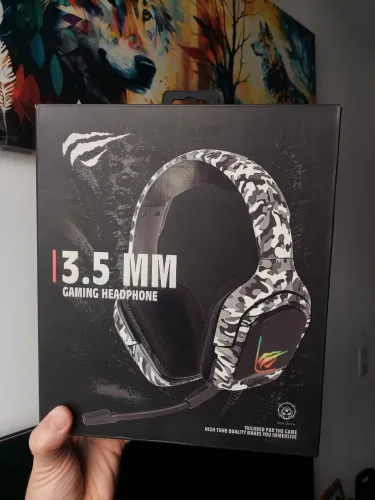 Headset Gamer Havit Gamenote H653d Camuflado Cinza. 