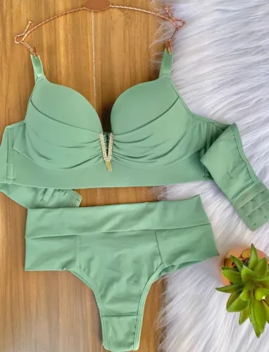 Conjunto lingerie bojo fio duplo luxo verde Tam-M AO GG