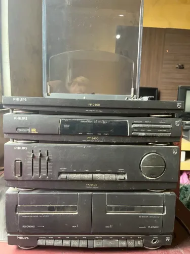System Philips 9400 Vintage - Toca-discos, Rádio, Amplificador e Duplo Tape Deck
