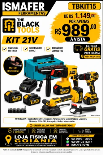 Furadeira Parafusadeira + MARTELETE ROMPEDOR+02 Baterias 21V 4000mAh TBKIT15
