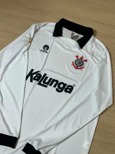 Camisa Retrô Corinthians Kalunga Manga Longa 1990 - Branca Campeão Brasileiro