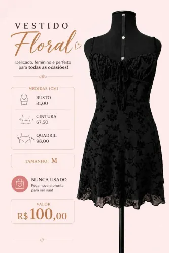 Vestido Floral com Tule - Nunca Usado