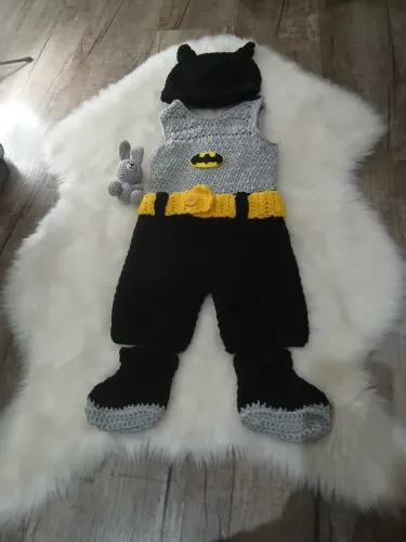 Fantasia de crochê de menino do Batman de 3 a 6 meses