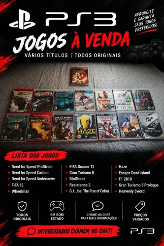 15 JOGOS DE PLAYSTATION 3 A VENDA. Todos originais, me chama no privado