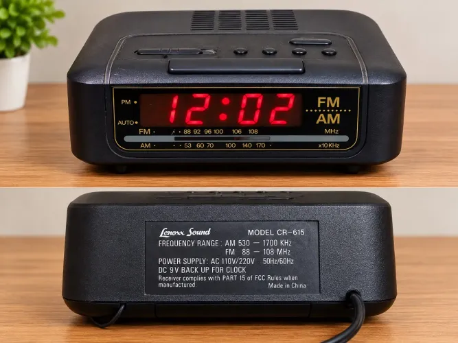 Rádio Relógio Digital Lenoxx Sound AM/FM Vintage