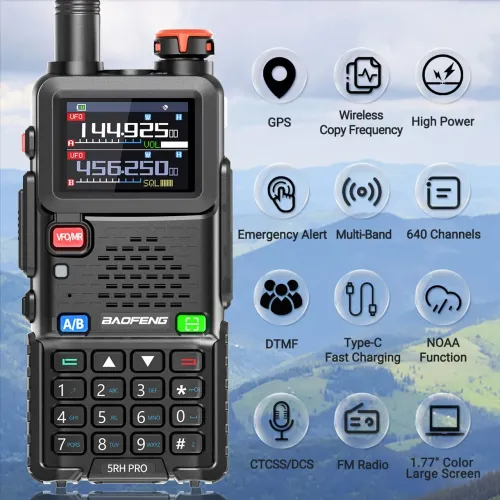 Lançamento Rádio Comunicador HT Baofeng UV5RH PRO GPS Triband Aviação VHF UHF analógico