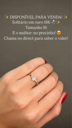 Solitário em ouro 18k, Tamanho 16