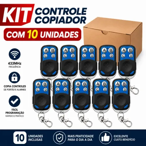 Kit 10 Controles Copiadores Universal 433MHz Para Portão