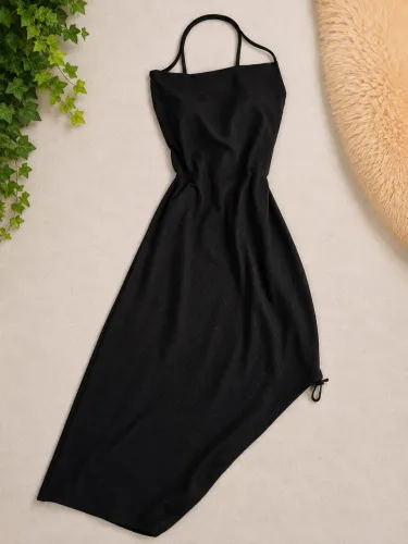 Vestido feminino preto canelado