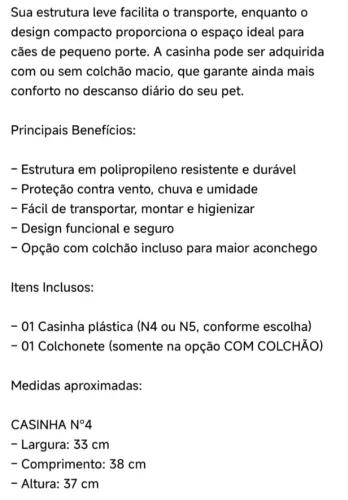 Casinha plástica de cachorro nº 04- NOVA 