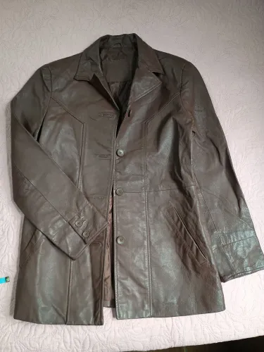 Casaco De Couro Legítimo Marrom Feminino Sobretudo Jaqueta Parka Blazer Vintage Tam P