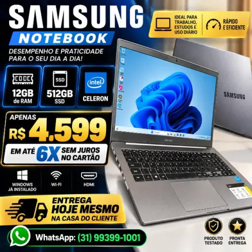 NOTEBOOK SAMSUNG INTEL CELERON - 12GB RAM - SSD 512GB - OFERTA ESPECIAL!