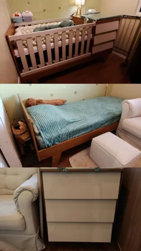 Berço com gaveteiro/trocador que vira cama