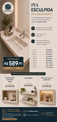 Pia lavabo em porcelanato esculpido preço tabelado