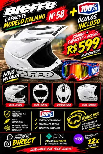 CAPACETE BIEFFE MX-TECH (COMPOSTO COM FIBRA DE KEVLAR E CARBONO) + ÓCULOS 100%