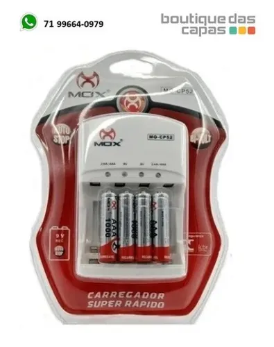 Carregador com 4 pilhas recarregável AAA mo-CP52 MOX