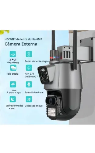 2 em 1 Câmera de Segurança 2k Interna Externa dupla lentes dupla visualizações