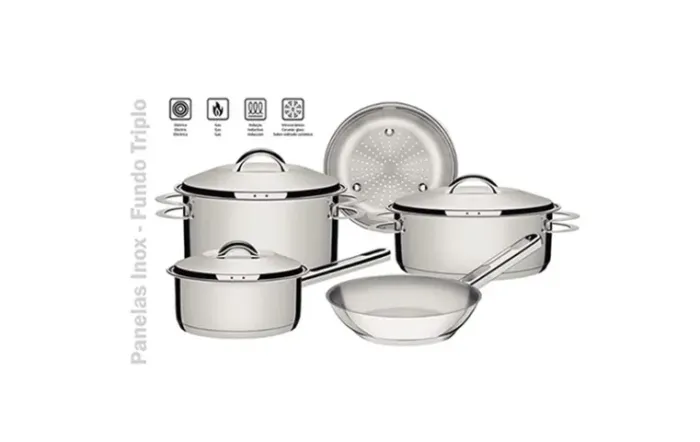 Conjunto Panelas Tramontina Solar Fundo Triplo, Todos os Fogões, Inclusive Por Indução