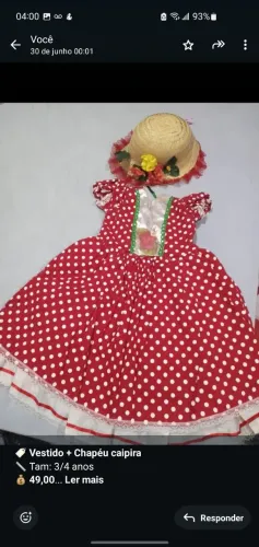 Vestido + Chapéu Caipira - 3 anos.