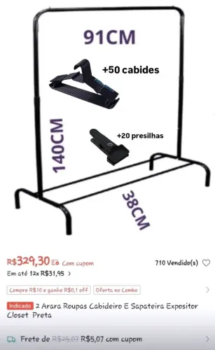 Arara + 50 cabides + 20 presilhas