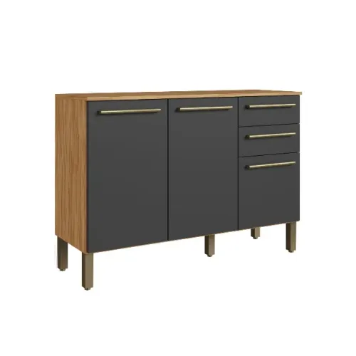 Balcão de Cozinha Com Tampo 03 Portas 02 Gavetas Carmenere 100% MDF