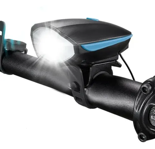 Farol Bike Recarregável Usb Iluminação Noturna Buzina 7588