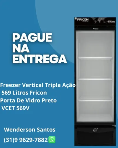 Freezer Vertical Tripla Ação 569 Litros Fricon Porta De Vidro Preto VCET 569V Novo 