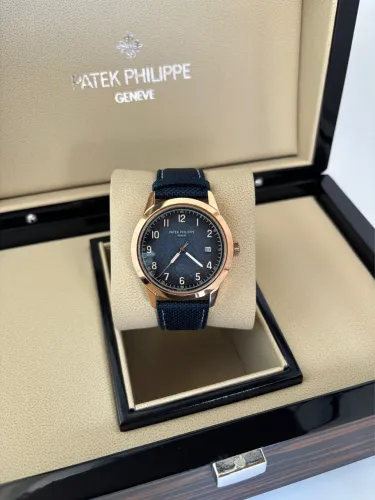 Relogio Patek Nylon - Azul e Dourado - Prm AAA+ - Automatico - Fundo Transparente 
