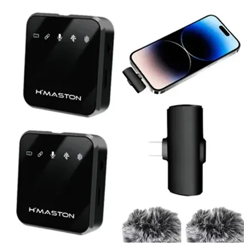 Microfone Sem Fio Lapela Tipo C Duplo Hmaston Mk16 Novo Recarregavel Bluetooth Loja