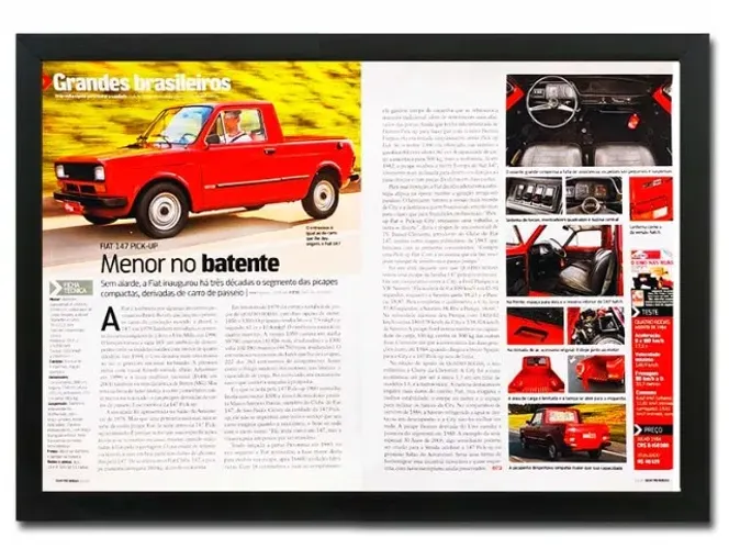 Fiat 147 Pickup curta ''saboneteira'' - Quadro decorativo com matéria original de revista