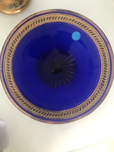 Centro de Mesa Antigo em Cristal Azul Cobalto