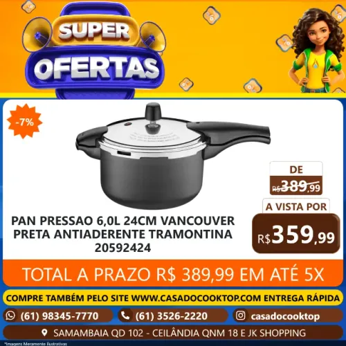 PAN PRESSAO 6,0L 24CM VANCOUVER PRETA ANTIADERENTE TRAMONTINA 20592424