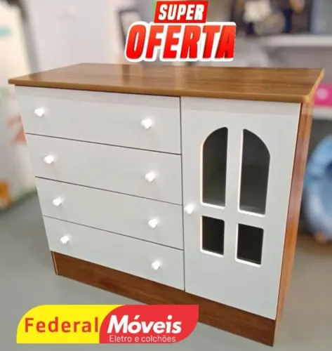 Cômoda 4 Gavetas e Porta Nova - Compacta e Charmosa!