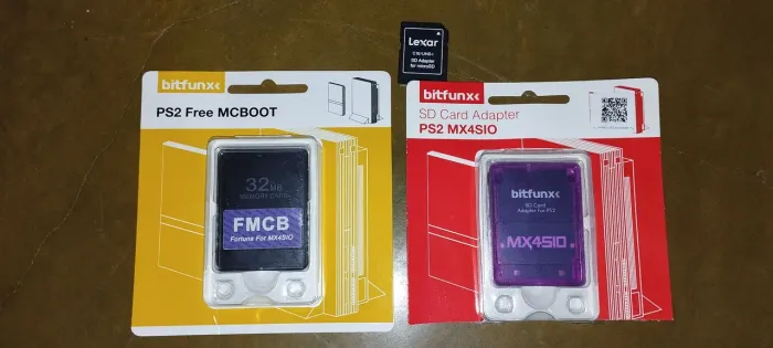 Kit PS2 MX4SIO: Memory Card FMCB 32MB + SD Card Adapter