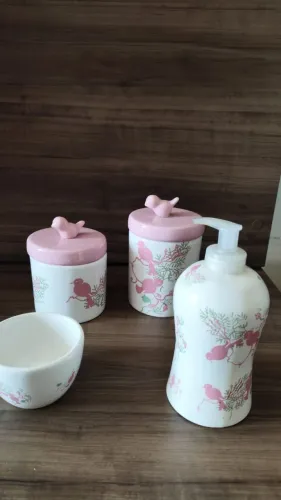 Kit higiene Cerâmica com Passarinhos
