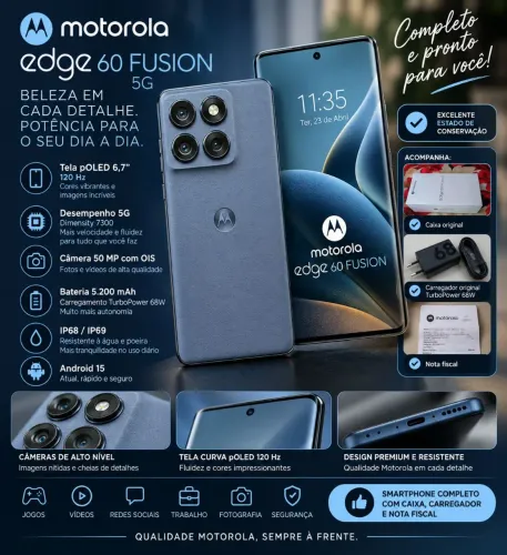 Motorola Edge 60 Fusion Impecável - completo (Nota fiscal e caixa)