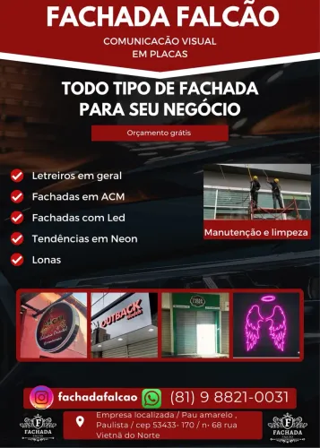 Fachada em geral de lojas , Acm,pvc,lona, ledes,adesivos e letreiros 