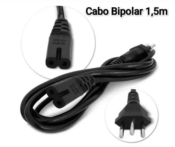 Cabo Bipolar 1,5m para Monitor, Televisão, Impressora, Fonte de Notebook, Rádio e Outros