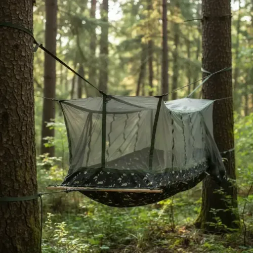 Rede de selva com mosquiteiro e teto