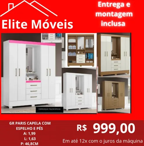 999,00 Com a montagem e a entrega guarda roupa novo na caixa com garantia de fabrica.