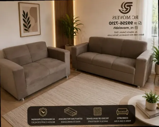Sofá 2 e 3 lugares Suede de qualidade D33 Robusto Confortável Promoção