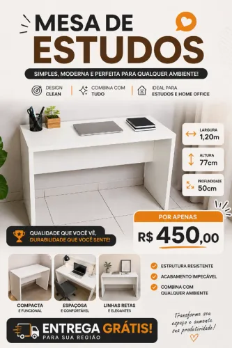 Mesa de Estudos Moderna 1,20m -  Entrega Grátis