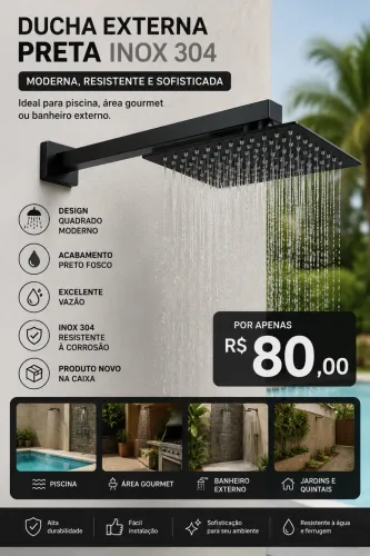 Ducha Externa Preta Inox