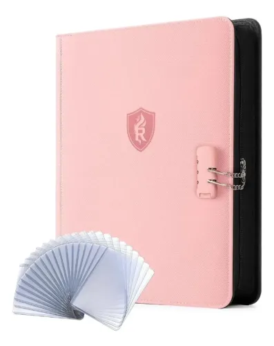 Fichário para Cartas Pókemon, Mágic 9 Bolsos, com Fecho e cadeado - Rosa
