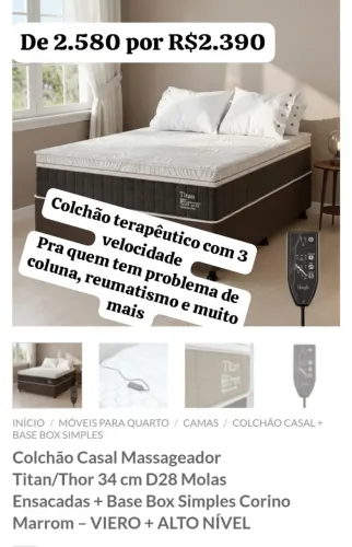 Colchão Casal Massageador Titan 34cm D28 Molas Ensacadas + Base Box Simples