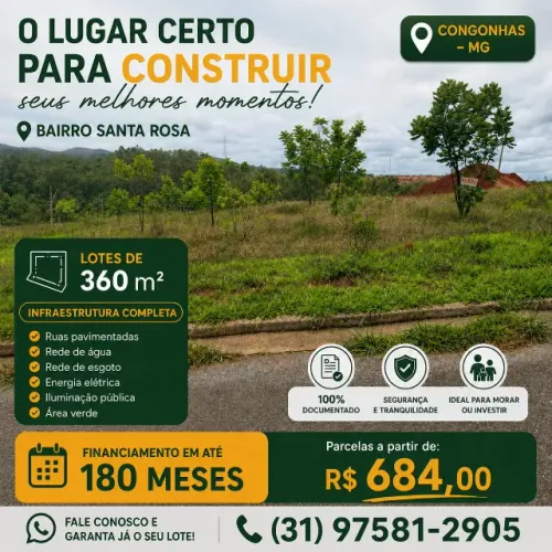 Lotes a venda financiados em Congonhas MG