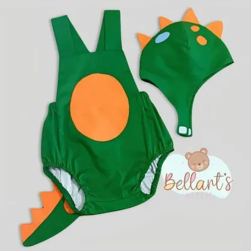 Romper Infantil Dinossauro Verde e Laranja 
