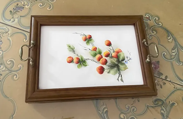 Bandeja vintage de cerâmica pintada