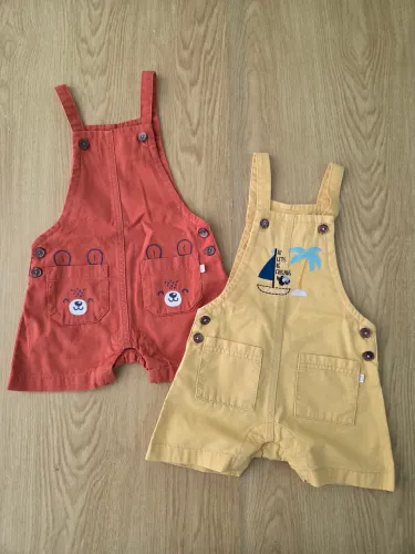 kit 2 jardineiras bebê teddy boom 6 a 9 meses