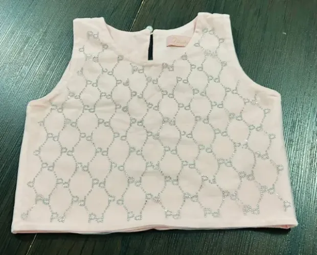 BLUSA CROPPED ROSA E TULE STRASS PITUCHINHUS TAMANHO 14 VESTE 10-12 40,00